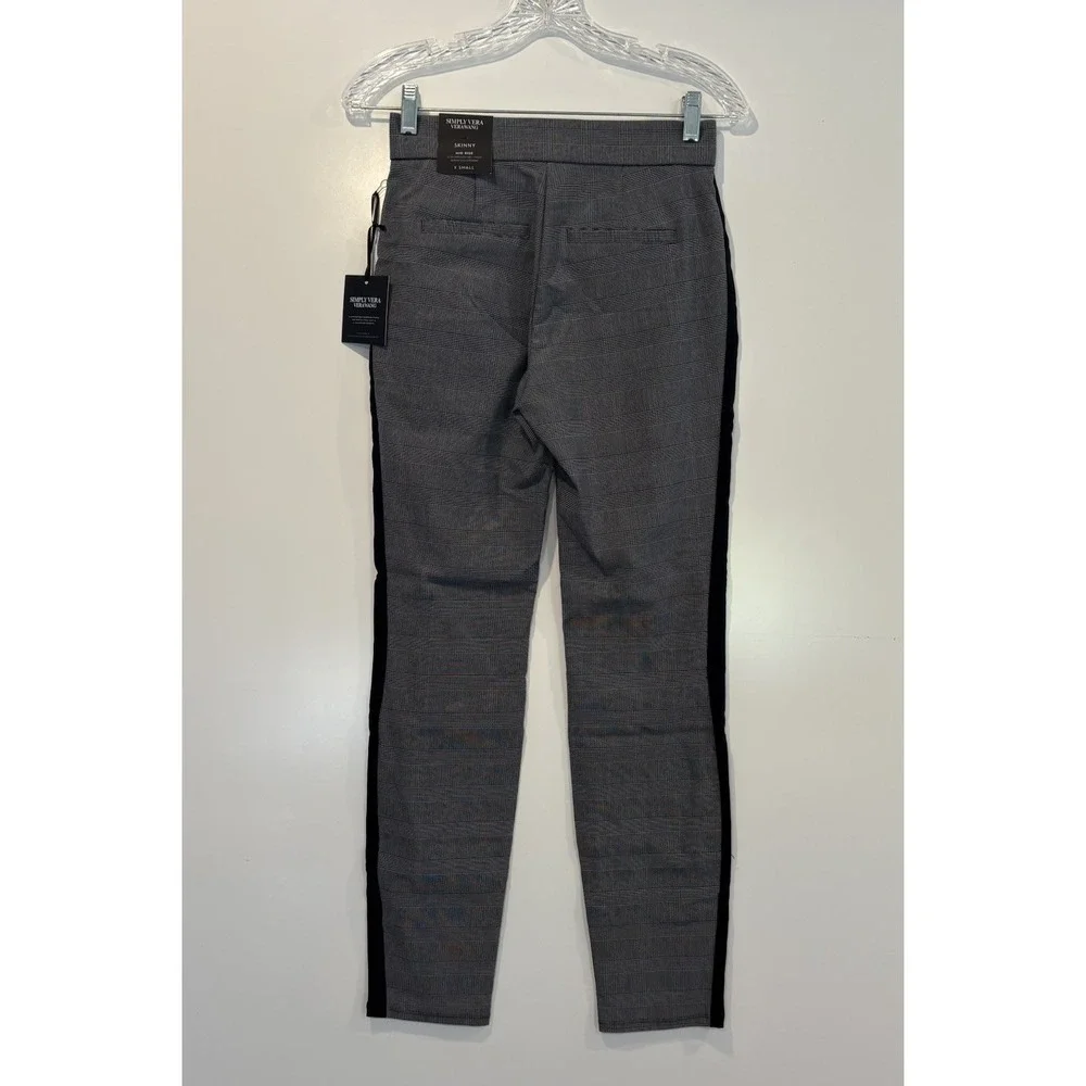 Simply Vera Vera Wang Grey Plaid Polished Twill Skinny Pants Side Stripe XS NEW